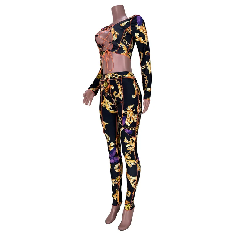 F.O Fashion Print Women Sexy Two Piece Set Lace Up Hollow Out Long Sleeve Crop Top Pencil Pants Night Club Suit Tracksuit
F.O Fashion Print Women Sexy Two Piece Set Lace Up Hollow Out Long Sleeve Crop Top Pencil Pants Night Club Suit Tracksuit