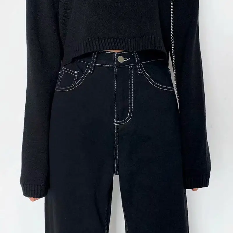 Black straight wide leg jeans women's high waist loose and thin crotch covering Capris small student versatile
Black straight wide leg jeans women's high waist loose and thin crotch covering Capris small student versatile