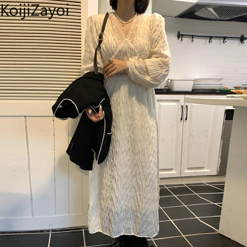 Koijizayoi 2022 весна-осень лоскутное кружевное длинное платье с V-образным вырезом с рюшами и длинным рукавом однотонные женские платья винтажные...
Koijizayoi 2022 весна-осень лоскутное кружевное длинное платье с V-образным вырезом с рюшами и длинным рукавом однотонные женские платья винтажные...