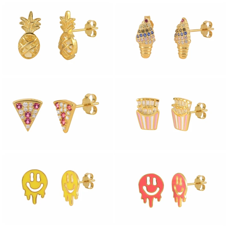 CANNER Fruit Enamel Pineapple Stud Earrings For Women 925 Sterling Silver Pendientes Ice Cream Pizza Smile Face Piercing Jewelry
CANNER Fruit Enamel Pineapple Stud Earrings For Women 925 Sterling Silver Pendientes Ice Cream Pizza Smile Face Piercing Jewelry
