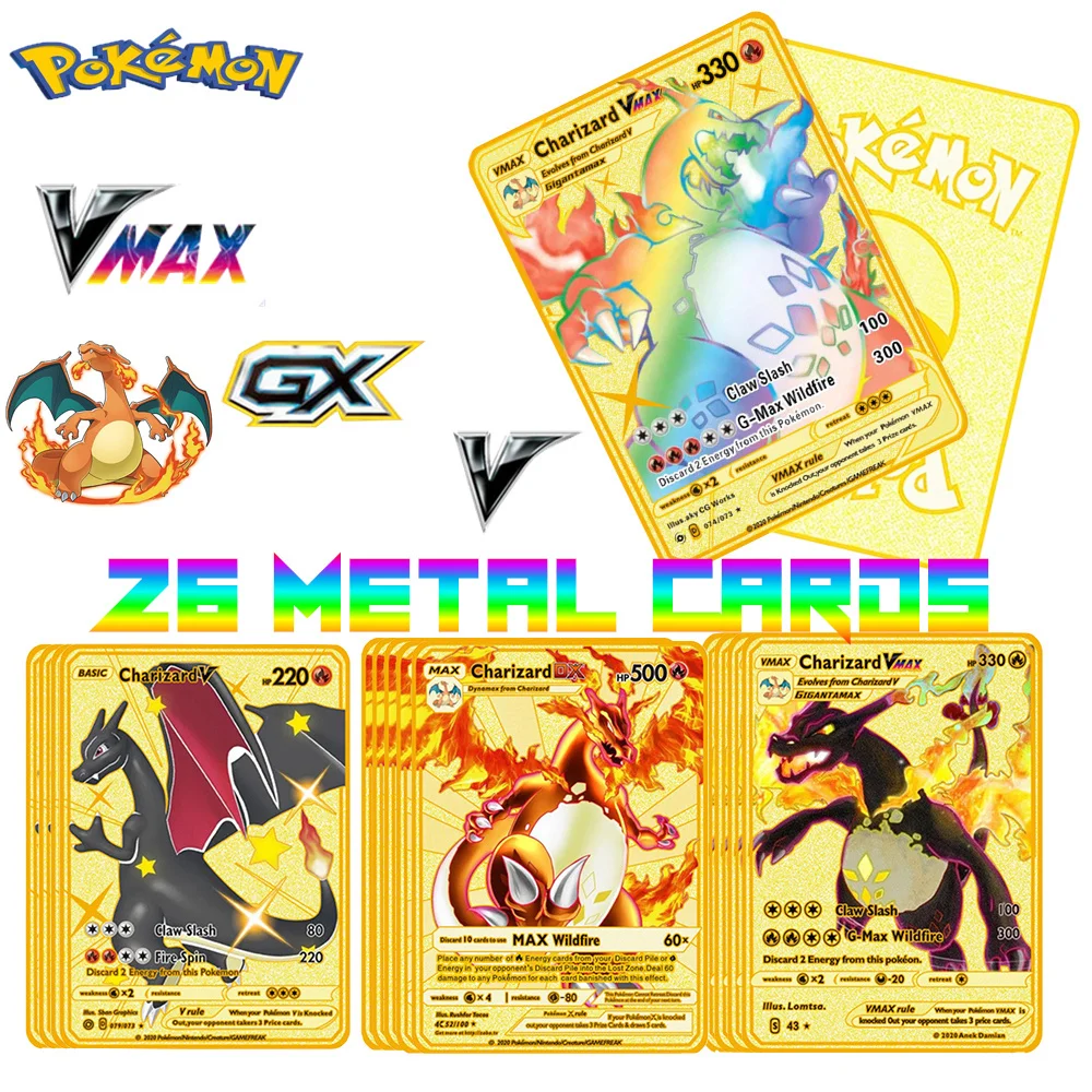 2PCS Animation Pokémon Game Metal VMAX GX V Card Children's Toys Collection Props Gold Card
2PCS Animation Pokémon Game Metal VMAX GX V Card Children's Toys Collection Props Gold Card