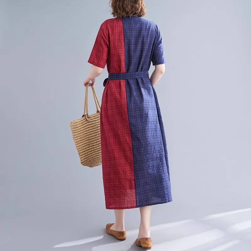 Women Cotton Linen Casual Dress New Arrival 2021 Summer Vintage Style V-neck Patchwork Color Loose Female Long Dresses S4066
Women Cotton Linen Casual Dress New Arrival 2021 Summer Vintage Style V-neck Patchwork Color Loose Female Long Dresses S4066