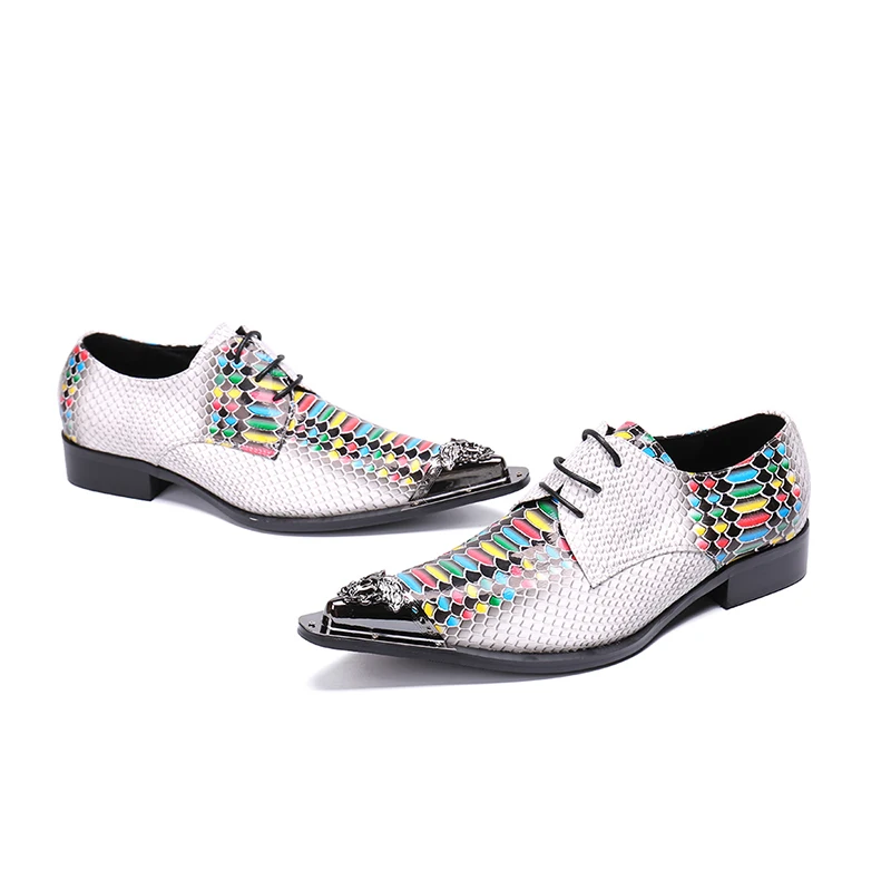 Men's pointed toe dress shoes Fish scale pattern colour river lace-up oxford for men party wedding size 38-46 | Обувь