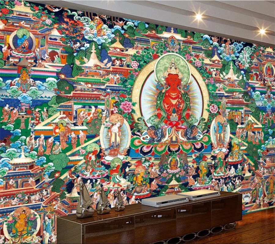 Картина буддистского храма Thangka большое настенное украшение на заказ зеленые