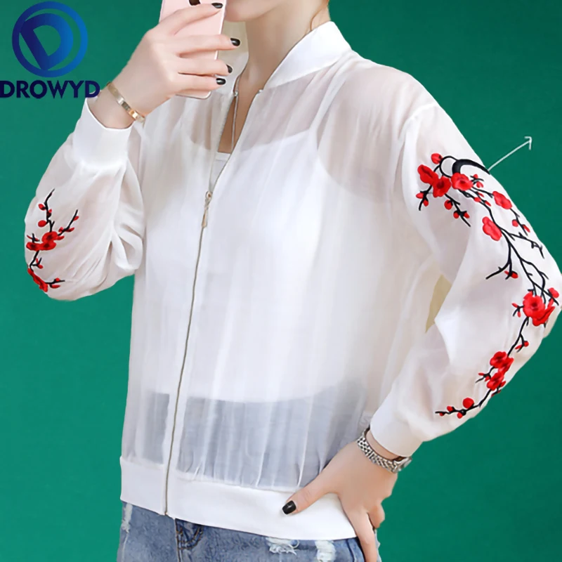 Summer White Floral Thin Baseball Jacket Women Casual Pockets Transparent Bomber Tops Breathable Sunscreen Cardigan Loose Coat
Summer White Floral Thin Baseball Jacket Women Casual Pockets Transparent Bomber Tops Breathable Sunscreen Cardigan Loose Coat