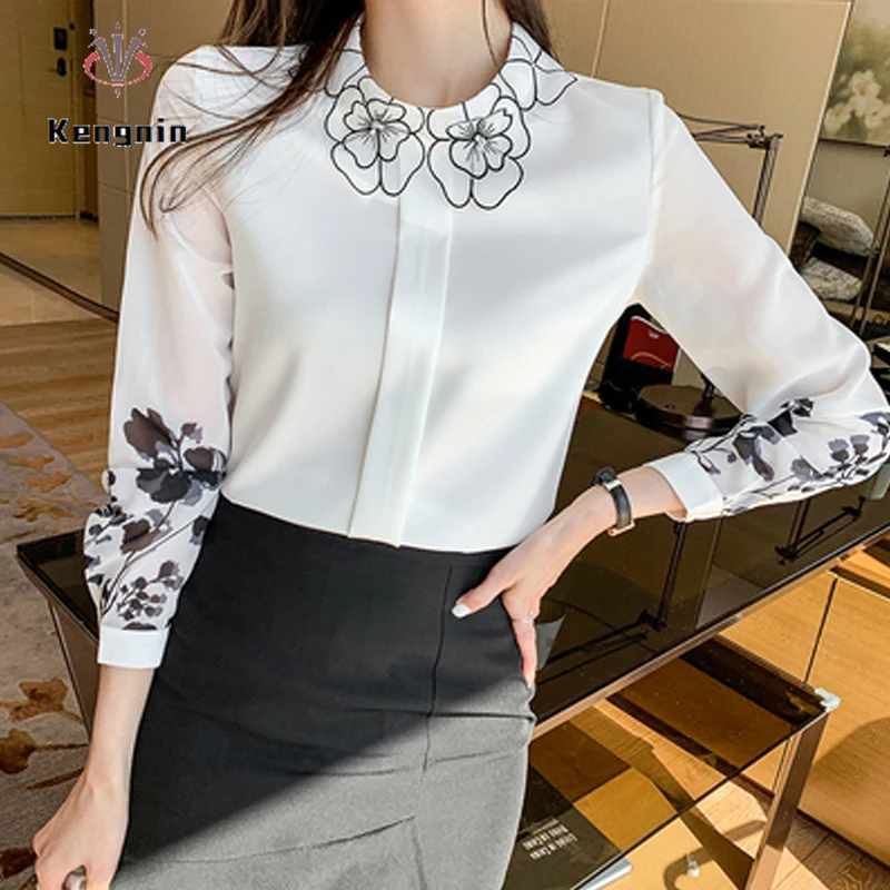 New 2021 Spring Autumn Flower Collar Women's Shirts Loose Chiffon Print Ladies Tops Long Sleeve Female Blouse White Blause KN81
New 2021 Spring Autumn Flower Collar Women's Shirts Loose Chiffon Print Ladies Tops Long Sleeve Female Blouse White Blause KN81