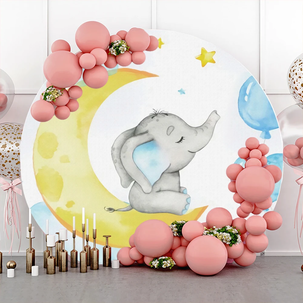 

Laeacco Baby Shower Background Elephant Moon Love Heart Balloon Birthday Party Customized Photo Background Photographic Backdrop