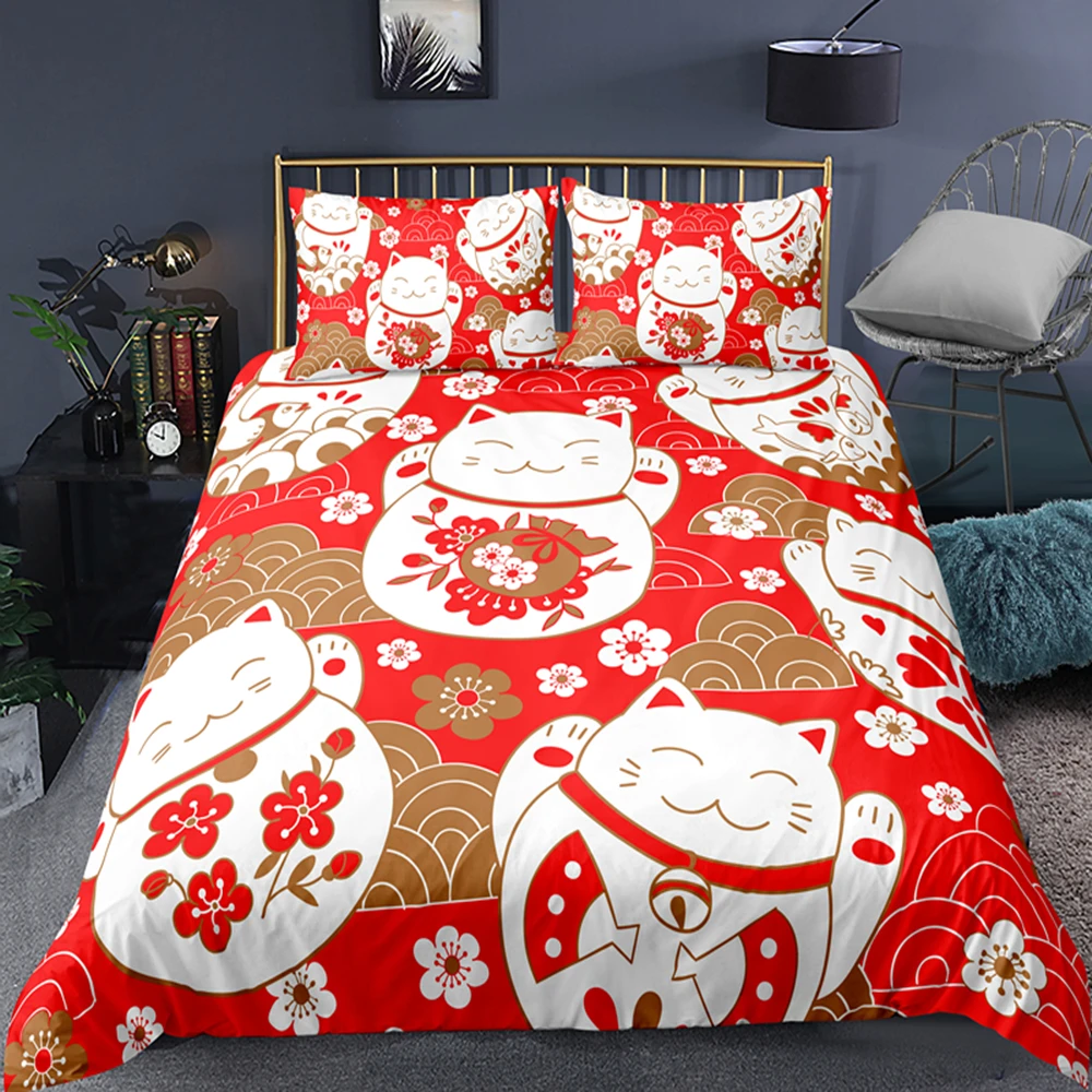 Lucky Cat Bedding Set Cute Japanese Style Cartoon Comforter 3D Print Luxury Duvet Cover Set Home Textile Queen King Single Size
Lucky Cat Bedding Set Cute Japanese Style Cartoon Comforter 3D Print Luxury Duvet Cover Set Home Textile Queen King Single Size