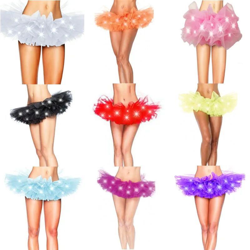 Sexy Women Tutu Mini Skirts Solid Tulle Ball Ruffles Elastic Ladies LED Dancing Light Colorful Skirt Christmas
Sexy Women Tutu Mini Skirts Solid Tulle Ball Ruffles Elastic Ladies LED Dancing Light Colorful Skirt Christmas