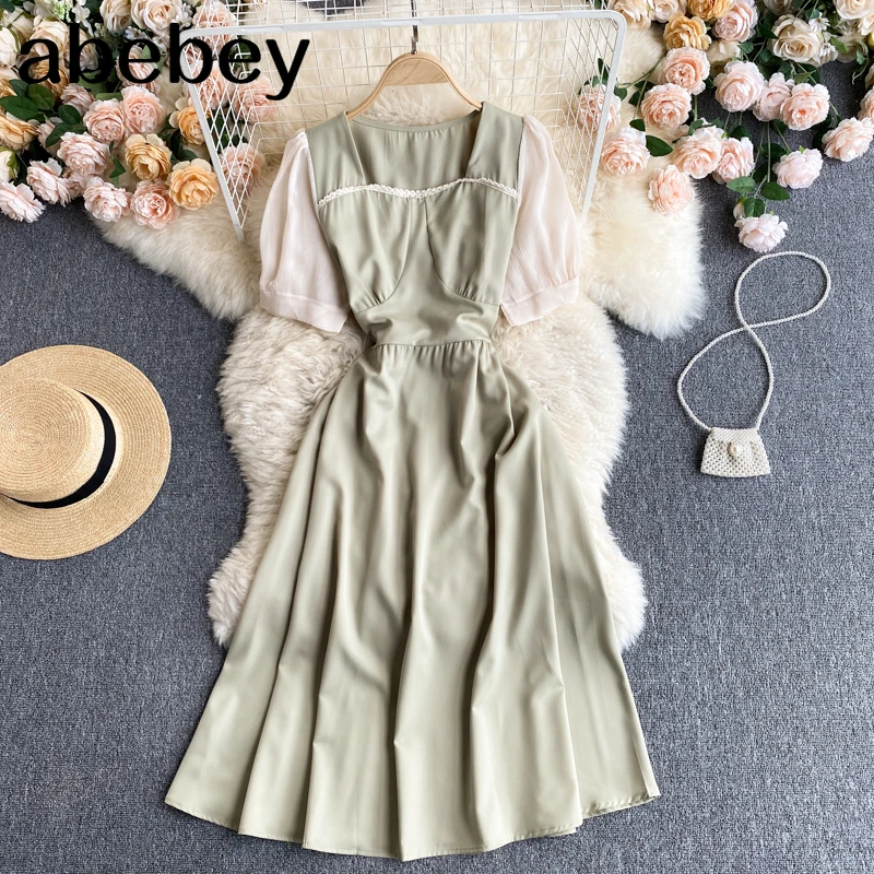 Women Elegant French Dress Square Collar Puff Sleeve Solid A-line Dresses Summer Casual Fashion Streetwear Short Dress
Women Elegant French Dress Square Collar Puff Sleeve Solid A-line Dresses Summer Casual Fashion Streetwear Short Dress