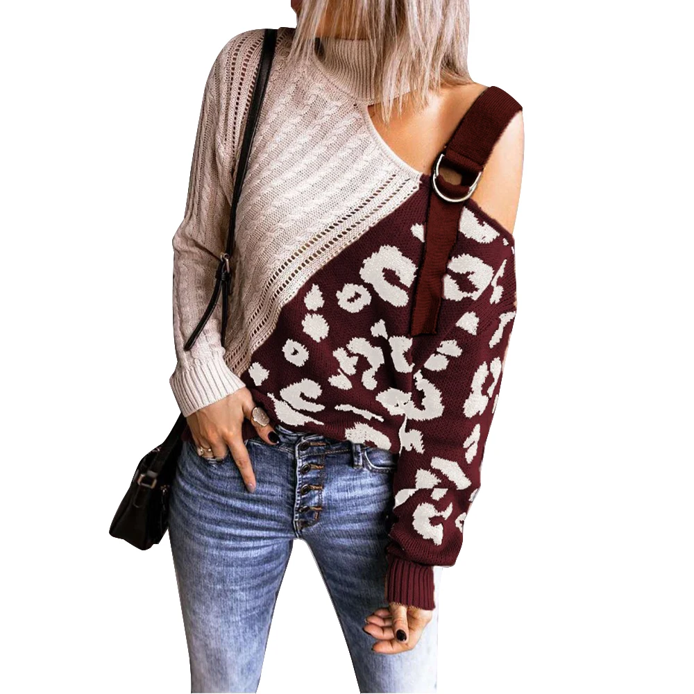 Elegant Women Knitted Spring Autumn Top Spliced Half High Collar Leopard Print Sweater Fashion Long Sleeve One-Shoulder Pullover
Elegant Women Knitted Spring Autumn Top Spliced Half High Collar Leopard Print Sweater Fashion Long Sleeve One-Shoulder Pullover