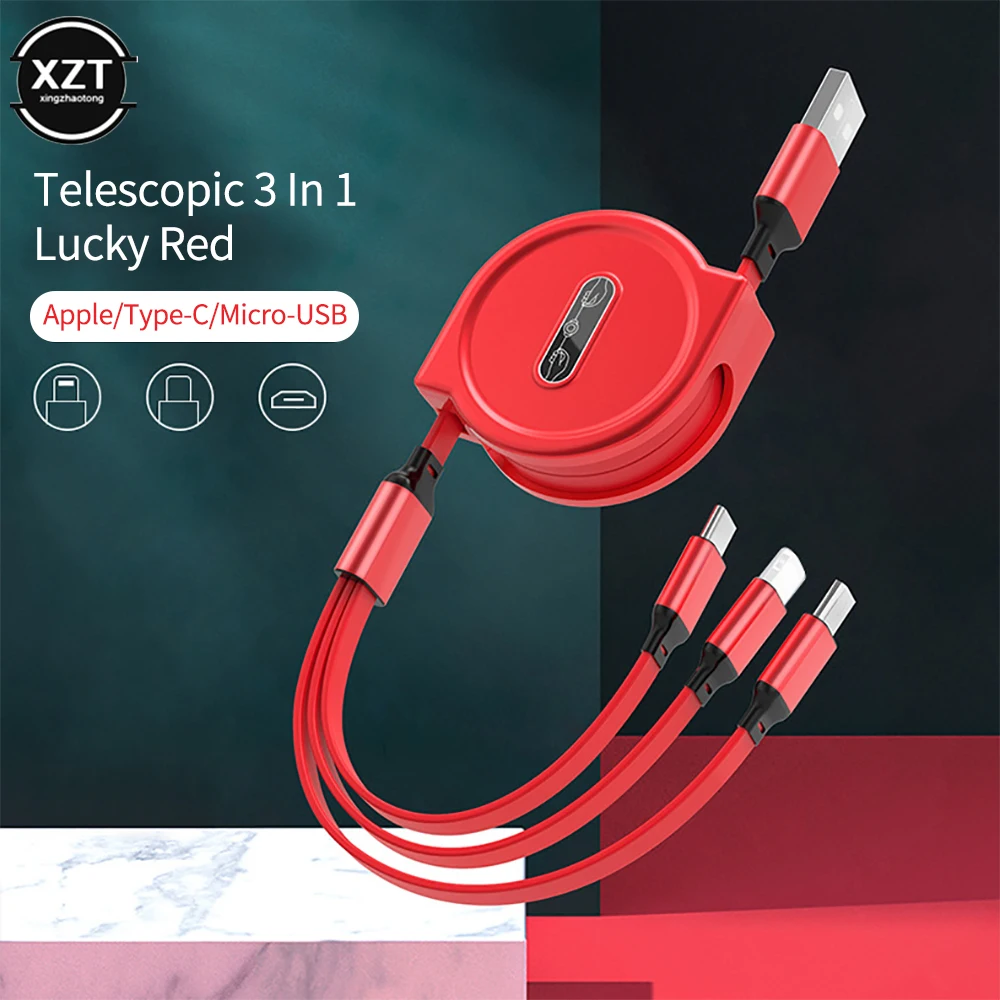 New 3in1 Retractable Fast Charging Cable For iPhone 11 12 ipad mini Type-c MicroUSB 3A Telescopic Charge Cables 1.1m Portable 
New 3in1 Retractable Fast Charging Cable For iPhone 11 12 ipad mini Type-c MicroUSB 3A Telescopic Charge Cables 1.1m Portable