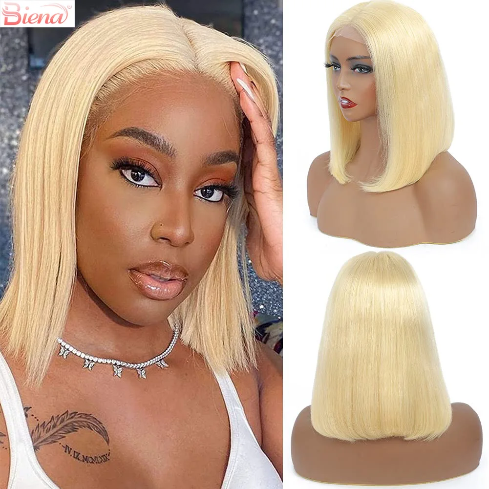 

Pre Plucked 180% Density Blonde 13x4x1 T Part Bob Wig Straight Glueless Natural Hairline Lace Front Short Bob Wig With Baby Hair