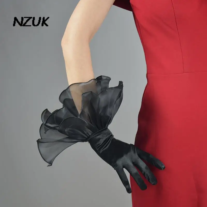 Фото Элегантные зимние Вечерние перчатки NZUK в стиле Хепберн черные атласные