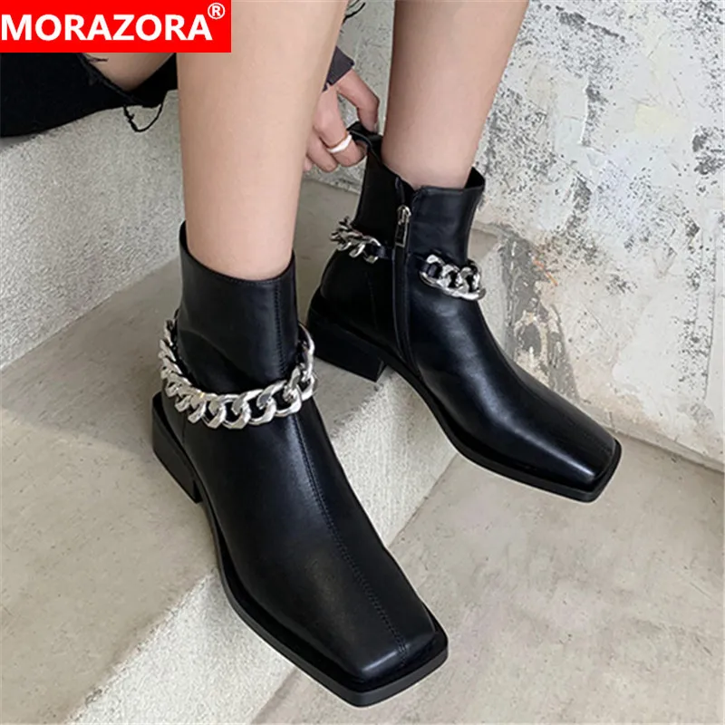 MORAZORA 2021 Newest Genuine Leather Shoes Women Motorcycle Boots Square Toe Chain Low Heels Fashion Shoes Women Ankle Boots
MORAZORA 2021 Newest Genuine Leather Shoes Women Motorcycle Boots Square Toe Chain Low Heels Fashion Shoes Women Ankle Boots