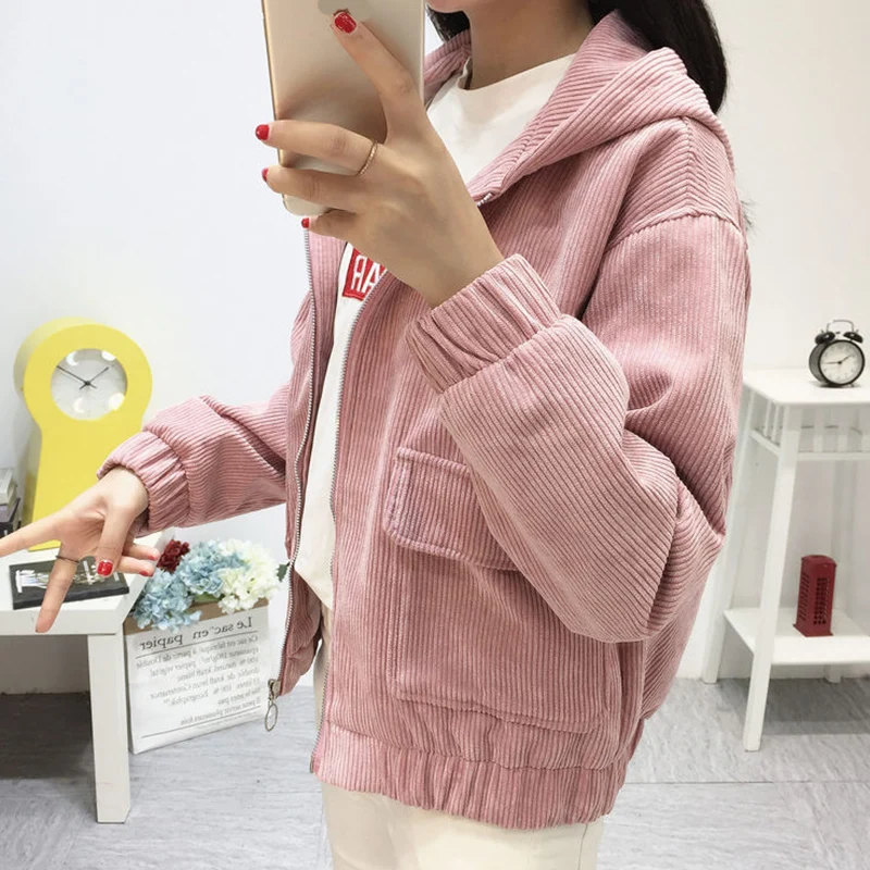 Rimocy 2021 Vintage Corduroy Hooded Jackets Women Autumn Zipper Up Pockets Loose Coats Woman Streetwear BF Pink Outerwear Mujer
Rimocy 2021 Vintage Corduroy Hooded Jackets Women Autumn Zipper Up Pockets Loose Coats Woman Streetwear BF Pink Outerwear Mujer