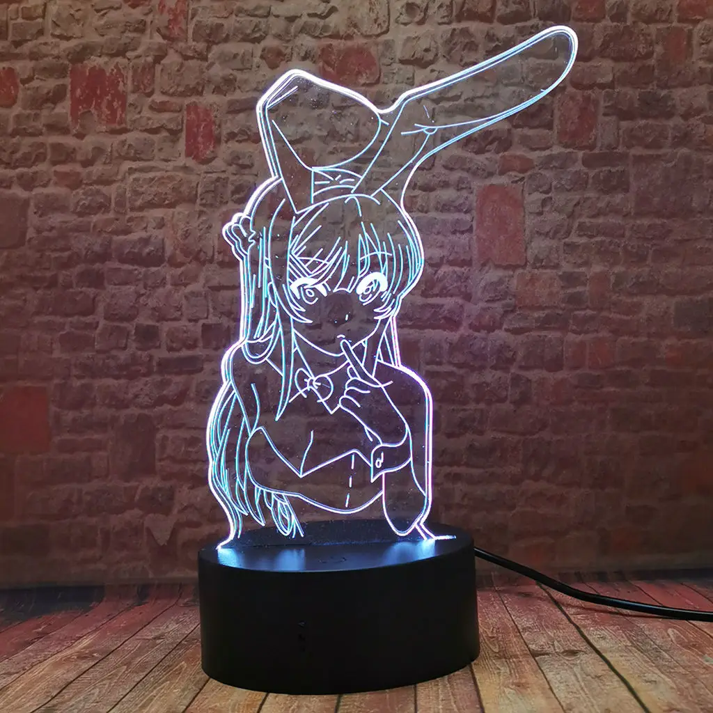 Забавный настольный ночник с 3D иллюзией, светодисветодиодный, 7 цветов, изменсветильник, кролик, девочка, Sakurajima Mai, Аниме фигурки, игрушки
Забавный настольный ночник с 3D иллюзией, светодисветодиодный, 7 цветов, изменсветильник, кролик, девочка, Sakurajima Mai, Аниме фигурки, игрушки