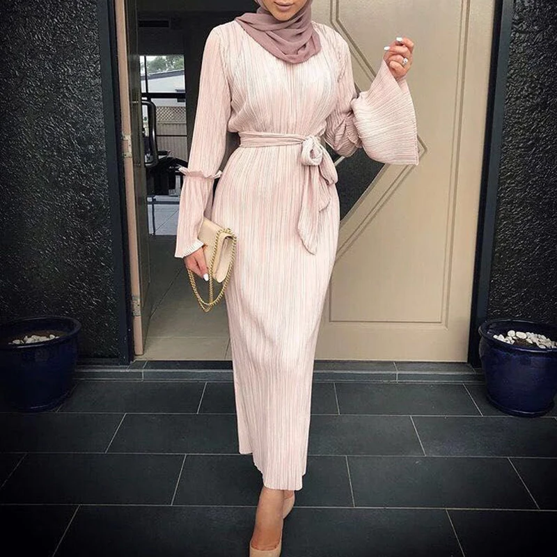 Elegant Full Dresses Muslim Costumes Traditional Wrinkled Pencil Skirt Turkish Arabic Eid Mubarak Abaya Gown Women Summer
Elegant Full Dresses Muslim Costumes Traditional Wrinkled Pencil Skirt Turkish Arabic Eid Mubarak Abaya Gown Women Summer