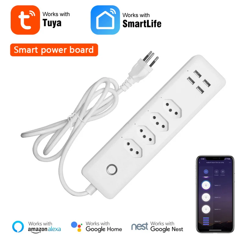 Стандартные розетки BR с 4 USB-портами для зарядки, умный удлинитель с Wi-Fi, 4 вилки, таймер, управление через приложение, работа с Alexa Google
Стандартные розетки BR с 4 USB-портами для зарядки, умный удлинитель с Wi-Fi, 4 вилки, таймер, управление через приложение, работа с Alexa Google