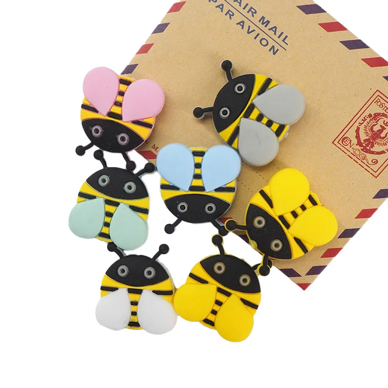 

Chenkai 10PCS Silicone Bee Teether Beads DIY Baby Shower Animal Cartoon Necklace Chewing Pacifier Dummy Sensory Toy Accessories