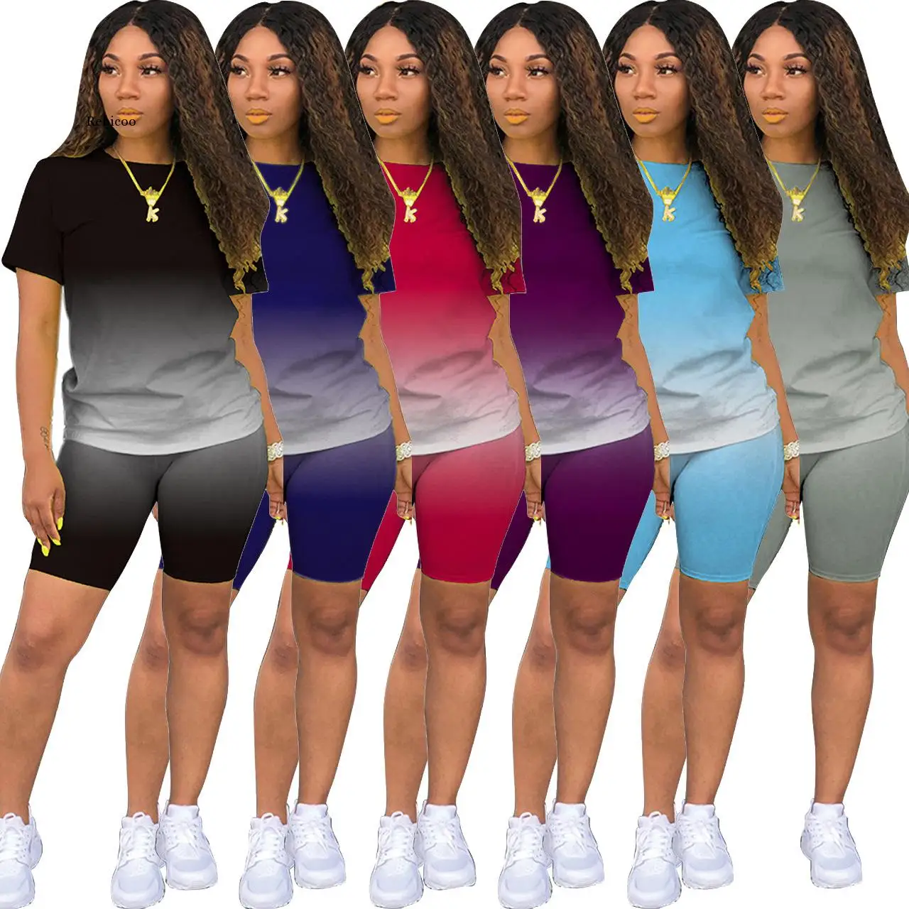 Women's Short-Sleeved Shorts Casual Gradient Solid Color Two-Piece Suit Women
Women's Short-Sleeved Shorts Casual Gradient Solid Color Two-Piece Suit Women