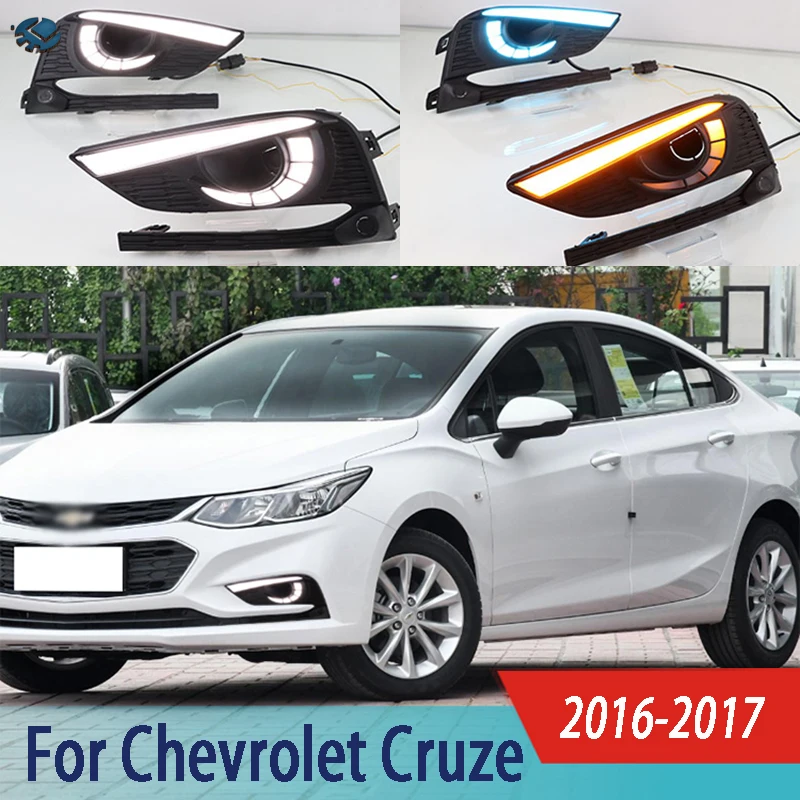 LED Daytime Running Lights For Chevrolet Cruze 2016-2017 DRL 2pcs with Fog lamp hole Yellow Turn Signal lamp LED car light
LED Daytime Running Lights For Chevrolet Cruze 2016-2017 DRL 2pcs with Fog lamp hole Yellow Turn Signal lamp LED car light