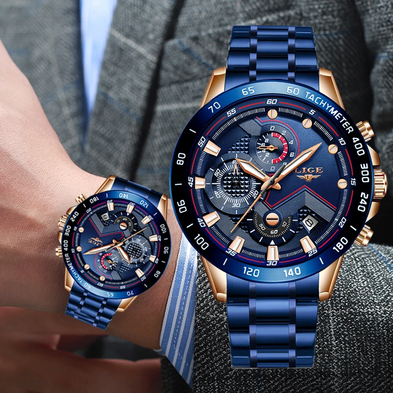 2019 LIGE New Blue Fashion Business Clock Mens Watches Top Brand Luxury All Steel Waterproof Quartz Gold Watch Relogio Masculino | Наручные