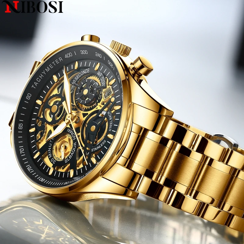 

NIBOSI 2021 новые золотые мужские часы, спортивные кварцевые наручные часы, роскошные мужские светящиеся водонепроницаемые часы, мужские креати...