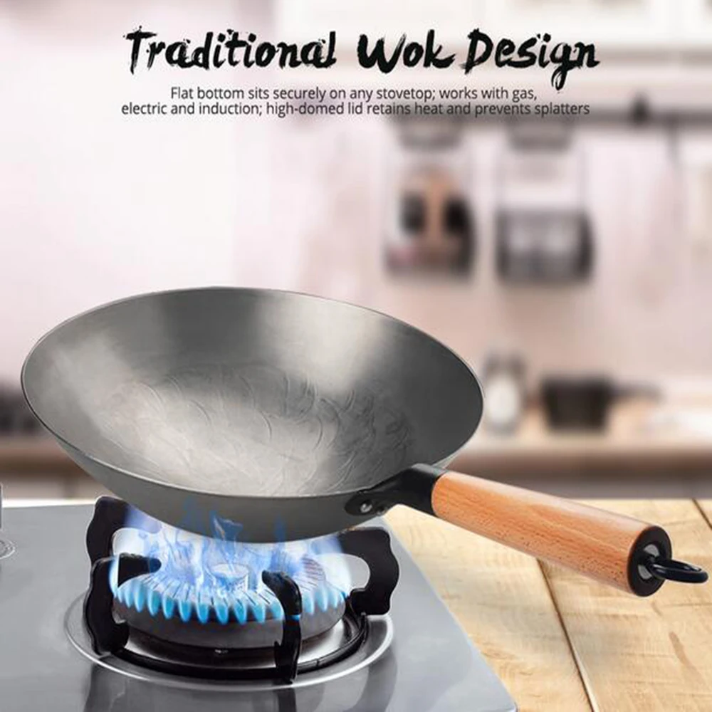 High Quality Iron Wok Handmade Smokless Cookware Uncoated Pot Frying Pan Non-Stick Cast Kitchen Skillet | Дом и сад