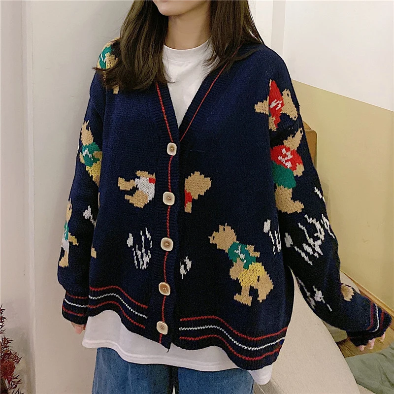 Cute Cat Vintage Knitted Female Sweater Harajuku Kawaii Cartoon V Neck Cardigan Women Retro Fashion Long Sleeve Knitwear Coat
Cute Cat Vintage Knitted Female Sweater Harajuku Kawaii Cartoon V Neck Cardigan Women Retro Fashion Long Sleeve Knitwear Coat
