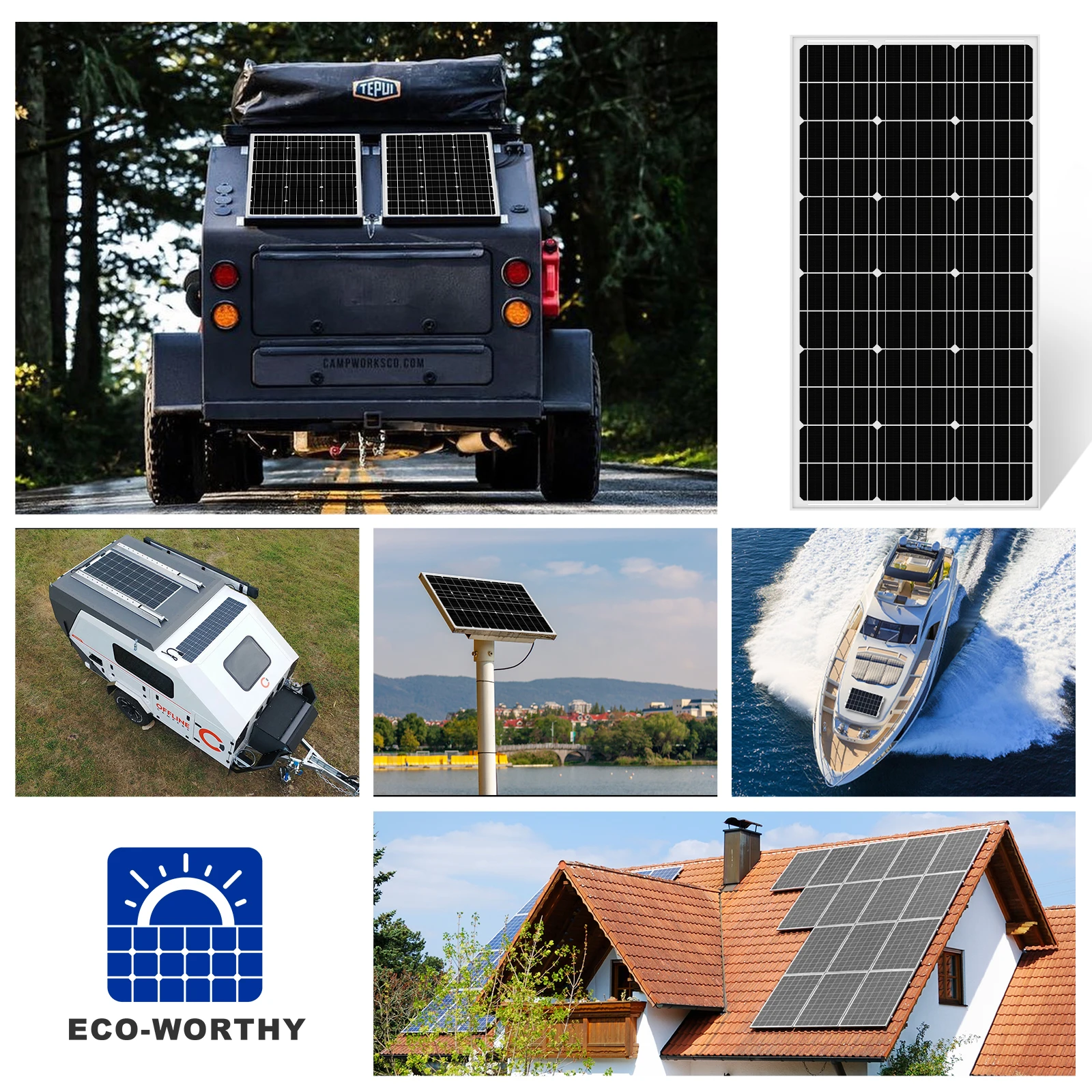 ECO-WORTHY 100 Вт 120 150 195 18 в вольт моно солнечная панель Высокая эффективность для RV Home