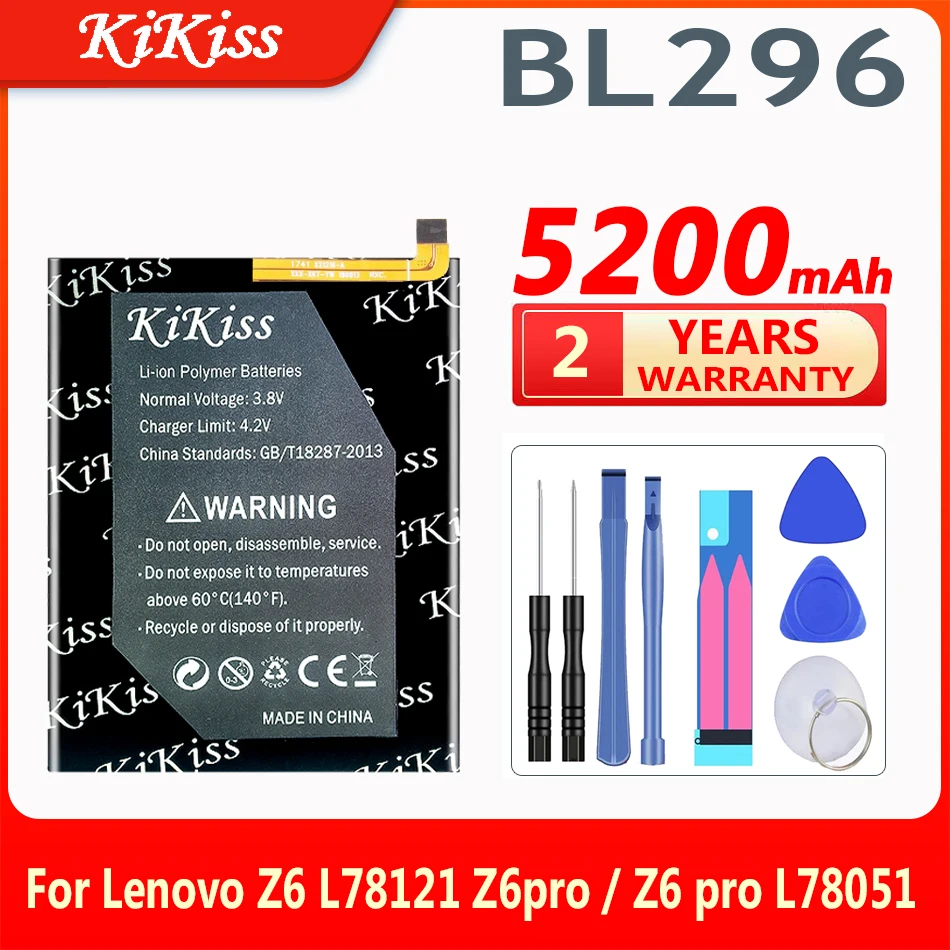 

KiKiss High Quality 5200mAh BL296 Battery For Lenovo Z6 L78121 Z6pro / Z6 pro L78051 BL 296 BL-296 Batteries + Free Tools