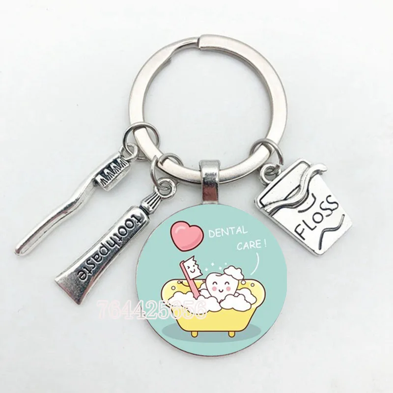 25mm Handmade Cute Tooth Cleaning Promotion Key Chain Dentist Souvenir Gift Ring Angel Pendant Toothpaste Toothbrush L | Украшения и