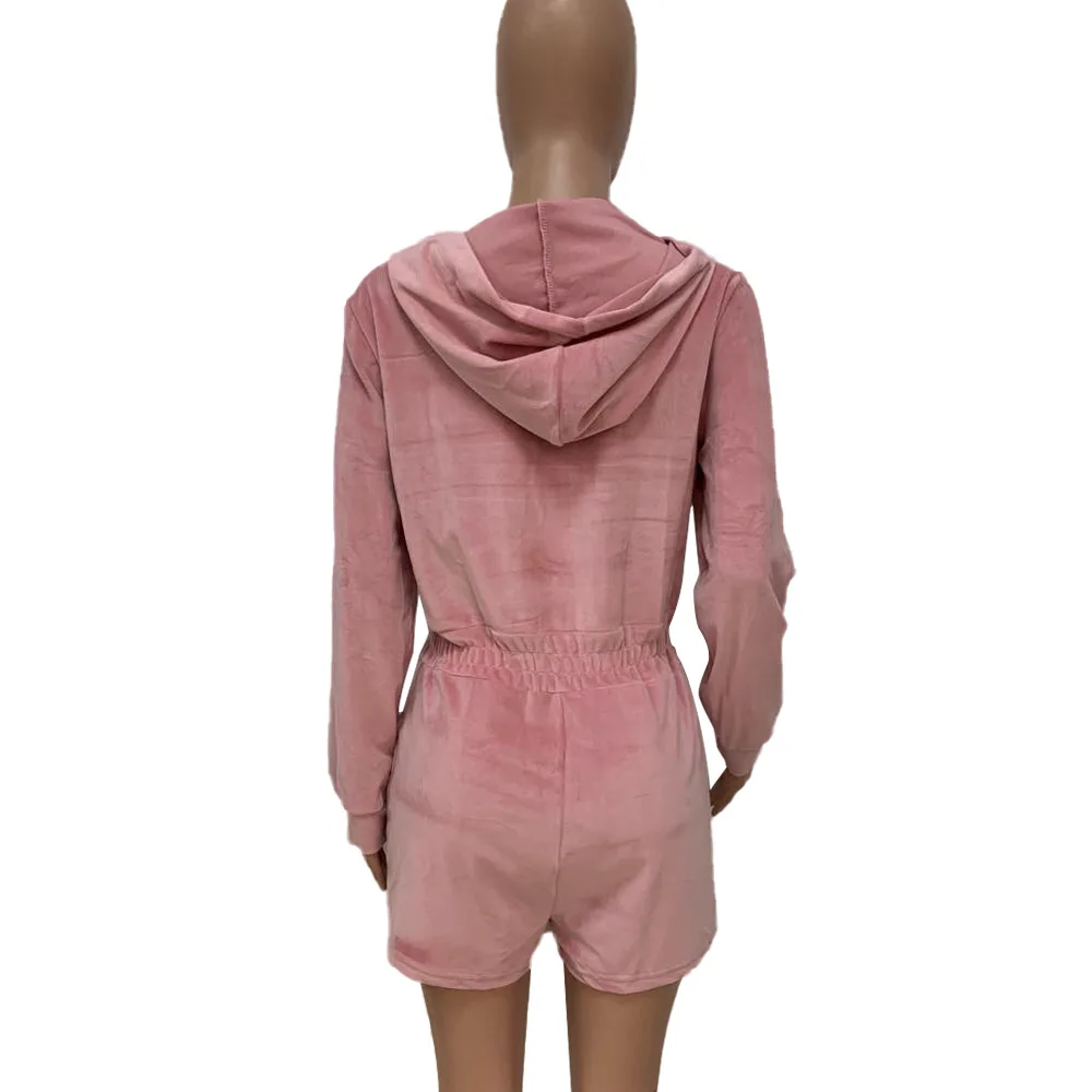 Women Playsuit Solid Color Hooded Sexy Tight Long Sleeve One-Piece Shorts Overall 
Women Playsuit Solid Color Hooded Sexy Tight Long Sleeve One-Piece Shorts Overall