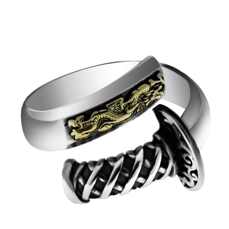 Real S925 Pure Silver Retro Japanese Samurai Sword Rings for Man Dragon Embossed Retro Antique Style Men's Ring
Real S925 Pure Silver Retro Japanese Samurai Sword Rings for Man Dragon Embossed Retro Antique Style Men's Ring