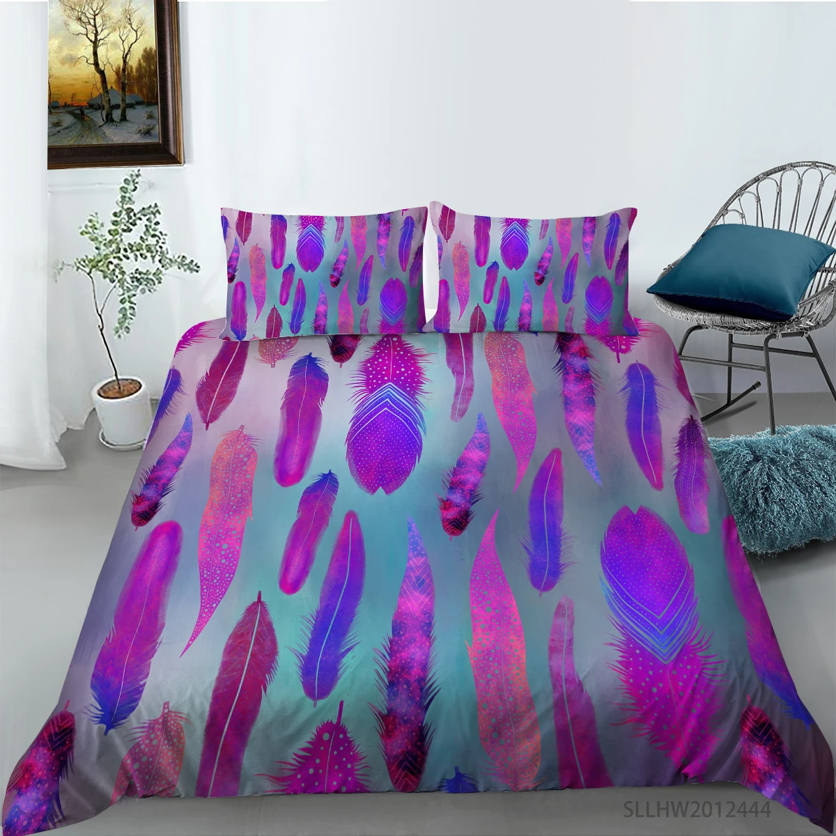 2021 Fashion 3D Digital Printing Bedding Set Feathers on Purple 2/3 Pieces Duvet Cover Sets 100% Microfiber
2021 Fashion 3D Digital Printing Bedding Set Feathers on Purple 2/3 Pieces Duvet Cover Sets 100% Microfiber