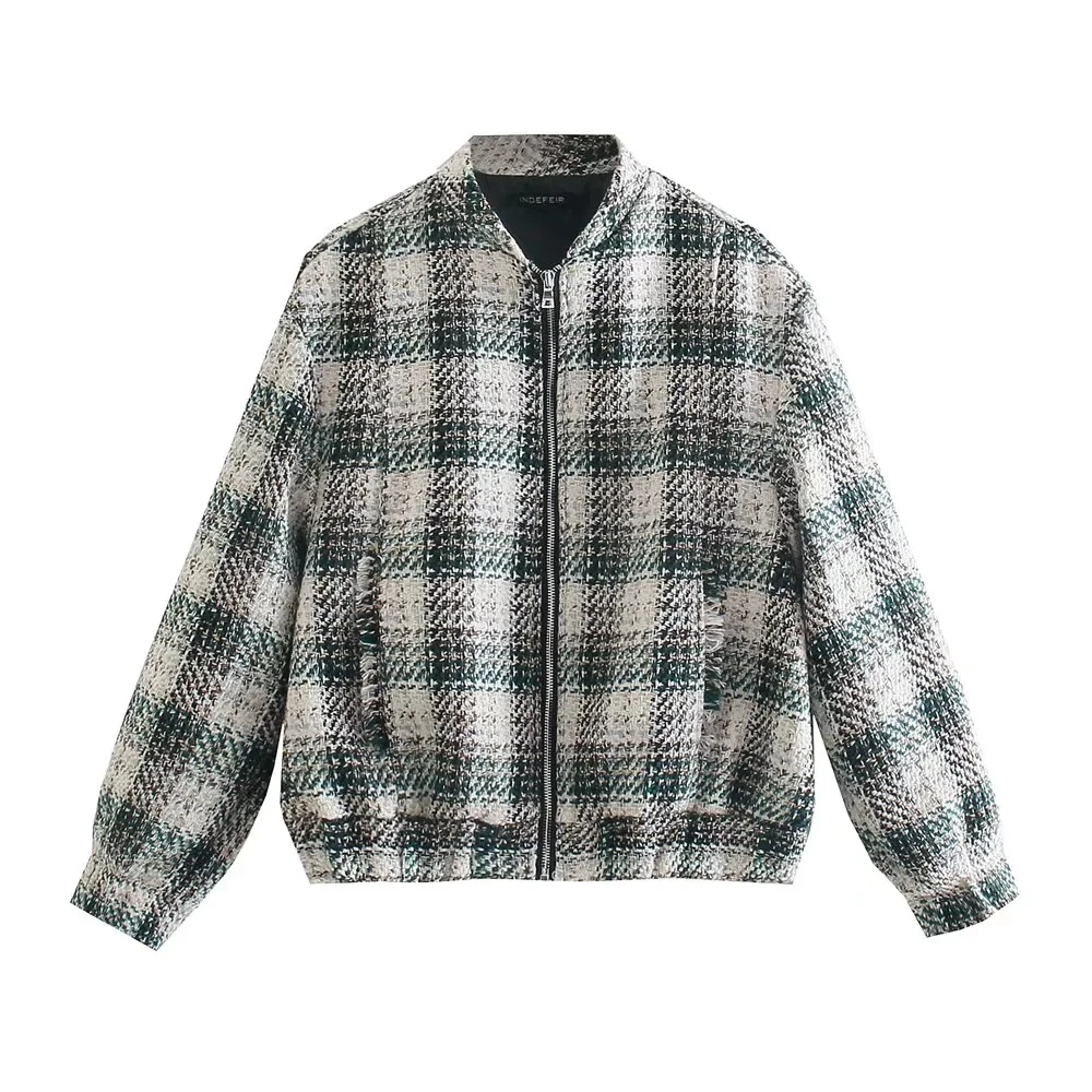 2022 Women Fashion Small Stand Collar Plaid Print Pilot Jacket Women's Jacket Chic Zipper Jacket Pocket Top Vestidos Mujer
2022 Women Fashion Small Stand Collar Plaid Print Pilot Jacket Women's Jacket Chic Zipper Jacket Pocket Top Vestidos Mujer