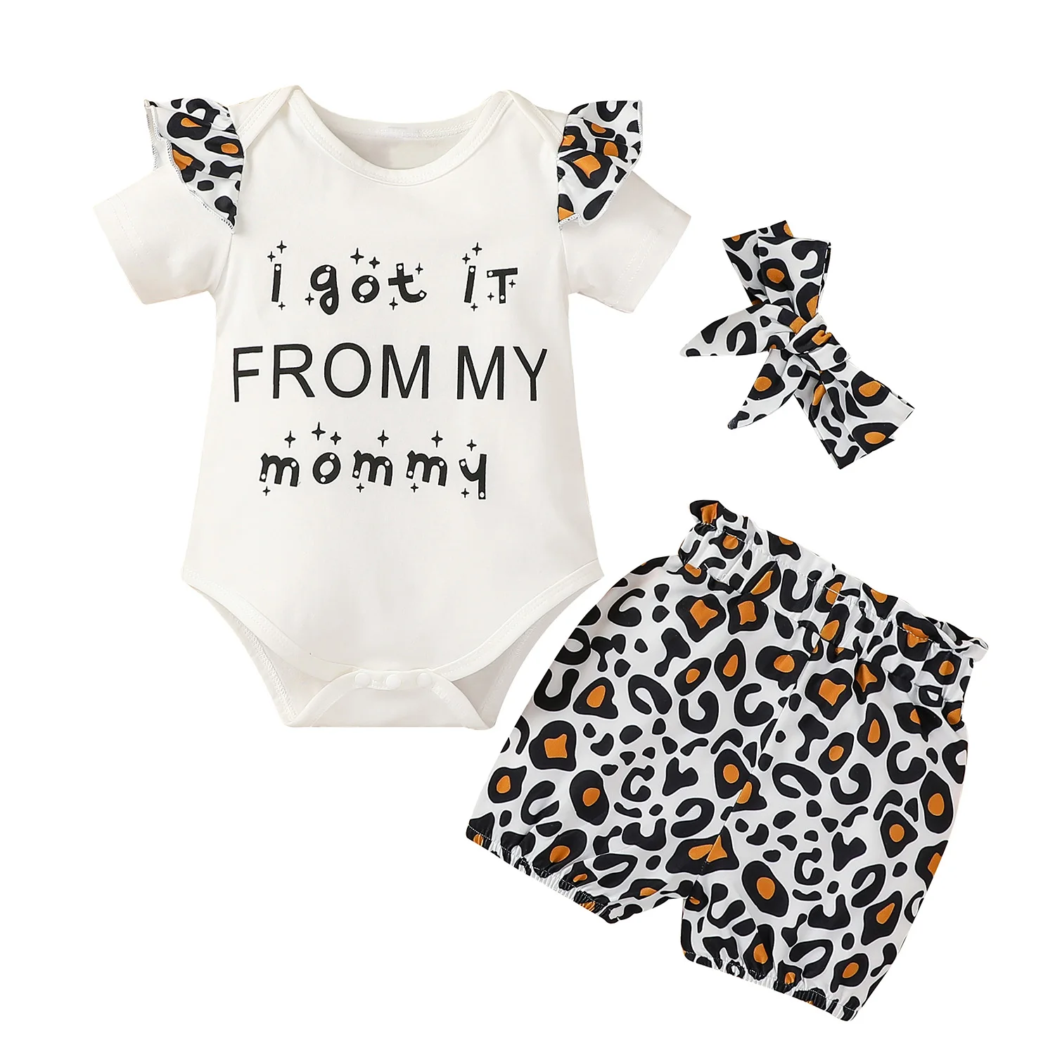lioraitiin 0-18M Infant Baby Girl 3Pcs Clothing Set Letter I Got It From My Mommy Printed Romper Top Shorts Headband Outfit
lioraitiin 0-18M Infant Baby Girl 3Pcs Clothing Set Letter I Got It From My Mommy Printed Romper Top Shorts Headband Outfit