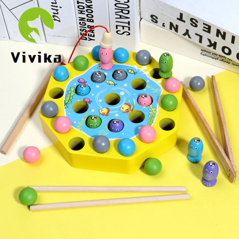 Детские деревянные игрушки цифровые магнитные игры рыболовные игра ловить червя