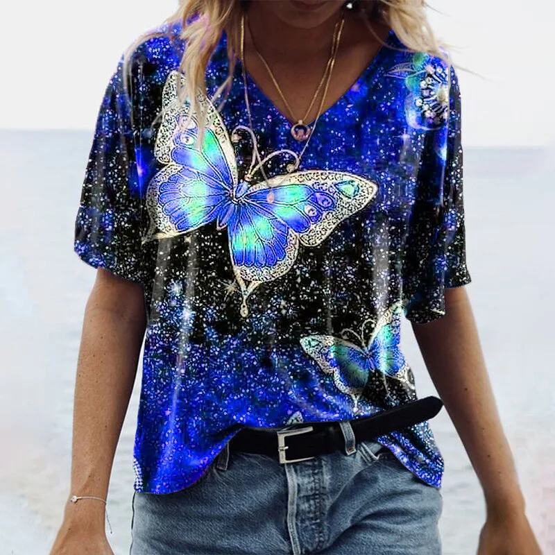 Women Loose Summer T-Shirts Casual Short Sleeve V-Neck Butterfly Print Tee Shirt Femme Plus Size Tops Streetwear T-shirt S-5XL
Women Loose Summer T-Shirts Casual Short Sleeve V-Neck Butterfly Print Tee Shirt Femme Plus Size Tops Streetwear T-shirt S-5XL