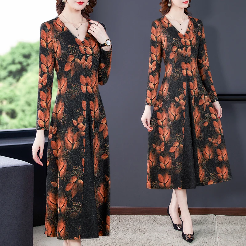 Women Dress Autumn 2021 New Office Lady National Wind Fashion Print Long Sleeve Patchwork High Waist V-Neck Dresses Traf
Women Dress Autumn 2021 New Office Lady National Wind Fashion Print Long Sleeve Patchwork High Waist V-Neck Dresses Traf
