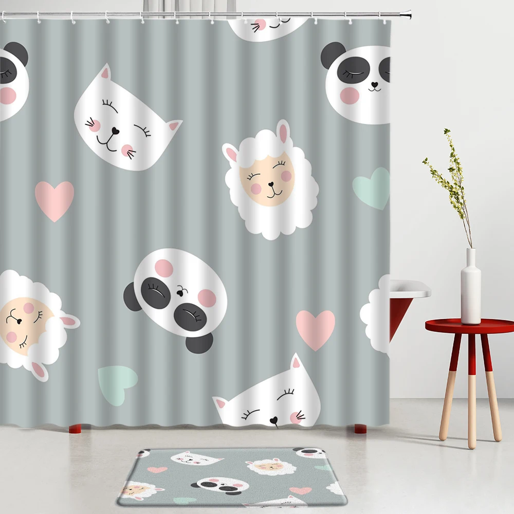Cartoon Animals Cat Sheep Panda Shower Curtains Set Pink Heart-Shaped Printing Bath Mats Bath Screen Child Room Decoration Rug
Cartoon Animals Cat Sheep Panda Shower Curtains Set Pink Heart-Shaped Printing Bath Mats Bath Screen Child Room Decoration Rug