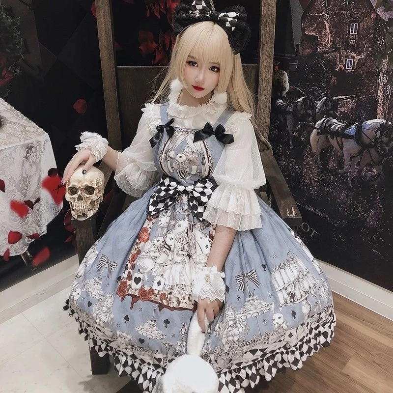 Gothic Lolita Girl Dress Goth Vintage Harajuku Japanese Style Slip Ruffle Blue Midi Dress Women 2021 Patchwork Lolita Vestido
Gothic Lolita Girl Dress Goth Vintage Harajuku Japanese Style Slip Ruffle Blue Midi Dress Women 2021 Patchwork Lolita Vestido
