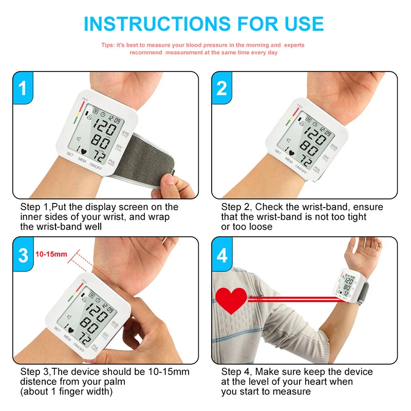 Wrist Digital Blood Pressure Monitor Automatic Sphygmomanometer Smart Medical Machine Measure Pulse Rate Fitness Measurement
Wrist Digital Blood Pressure Monitor Automatic Sphygmomanometer Smart Medical Machine Measure Pulse Rate Fitness Measurement