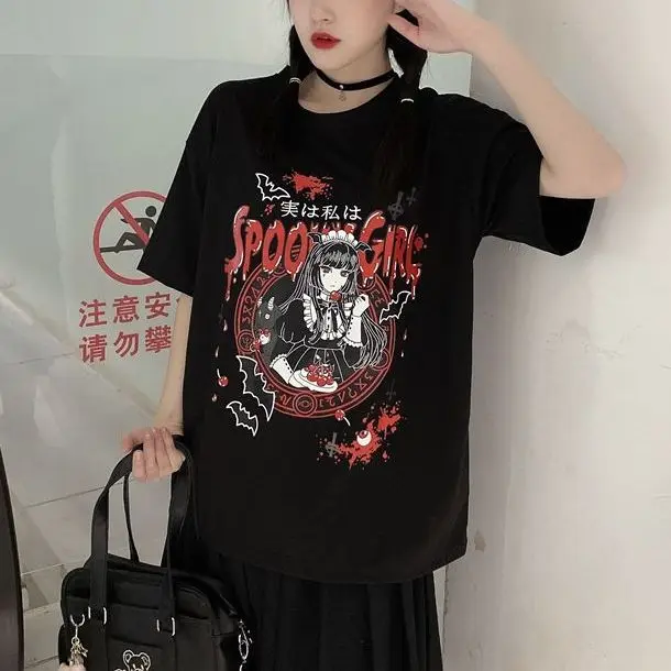 Gothic Maid Print Streetwear T-Shirt Woman Summer Japanese Dark Punk Style Casual Fashion Harajuku T-Shirt Plus Size Tops Tees
Gothic Maid Print Streetwear T-Shirt Woman Summer Japanese Dark Punk Style Casual Fashion Harajuku T-Shirt Plus Size Tops Tees