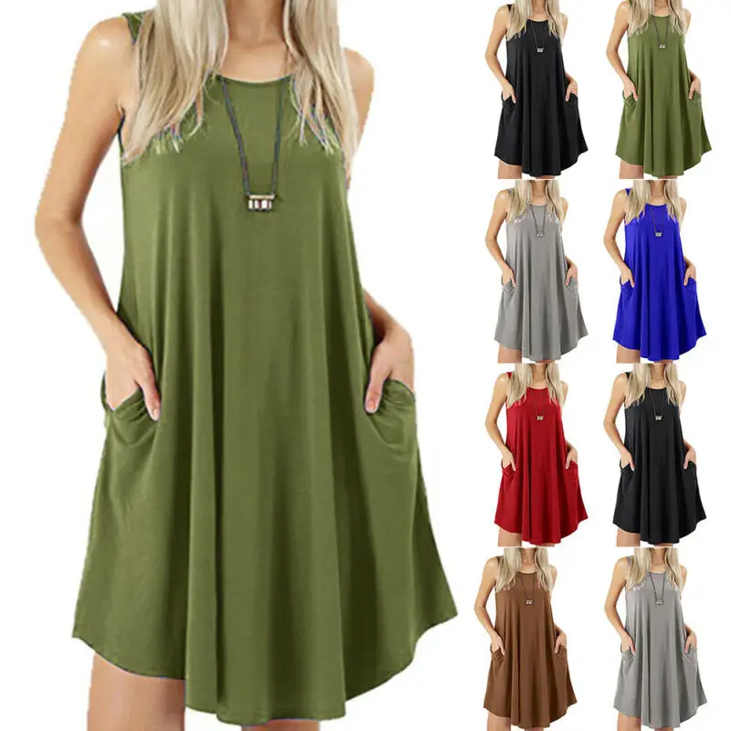 Women Sleeveless Summer Tank Mini Dress Swing Loose Pocket Casual Short Sundress
Women Sleeveless Summer Tank Mini Dress Swing Loose Pocket Casual Short Sundress