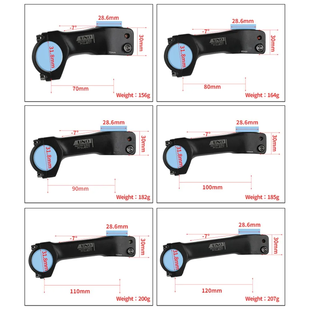 UNO Bike Lightweight Stem -7° 31.8mm MTB Road Bicycle Riser Stem Black Matte Aluminum Alloy 70/80/90/100/110/120mm Length
UNO Bike Lightweight Stem -7° 31.8mm MTB Road Bicycle Riser Stem Black Matte Aluminum Alloy 70/80/90/100/110/120mm Length