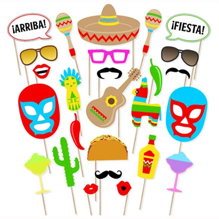 26pcs/set Fiesta Mexico Theme Party Happy Birthday Photobooth Props Maya Cinco Party Supplies Celebration