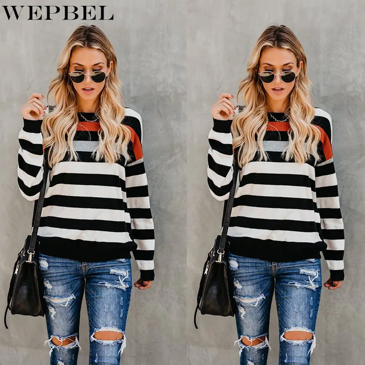 WEPBEL T-shirt Women's Casual Striped Loose Long Sleeve T-shirt Spring Autumn Fashion O-Neck Stitching Pullover T-shirt Tops
WEPBEL T-shirt Women's Casual Striped Loose Long Sleeve T-shirt Spring Autumn Fashion O-Neck Stitching Pullover T-shirt Tops