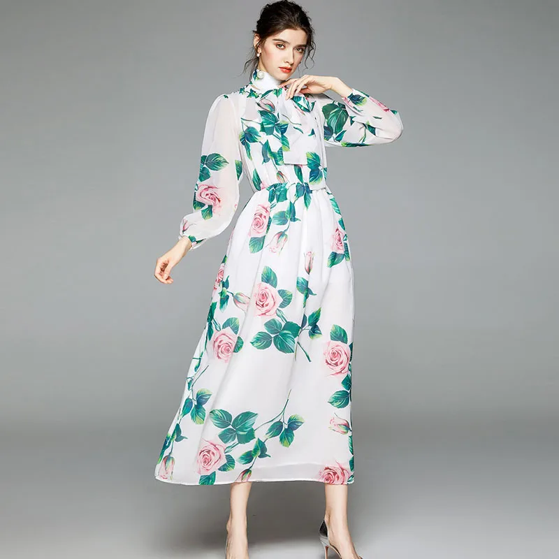 Женское модельное длинное платье макси, элегантное шифоновое праздничное пляжное платье с цветочным принтом, весна-осень 
Женское модельное длинное платье макси, элегантное шифоновое праздничное пляжное платье с цветочным принтом, весна-осень